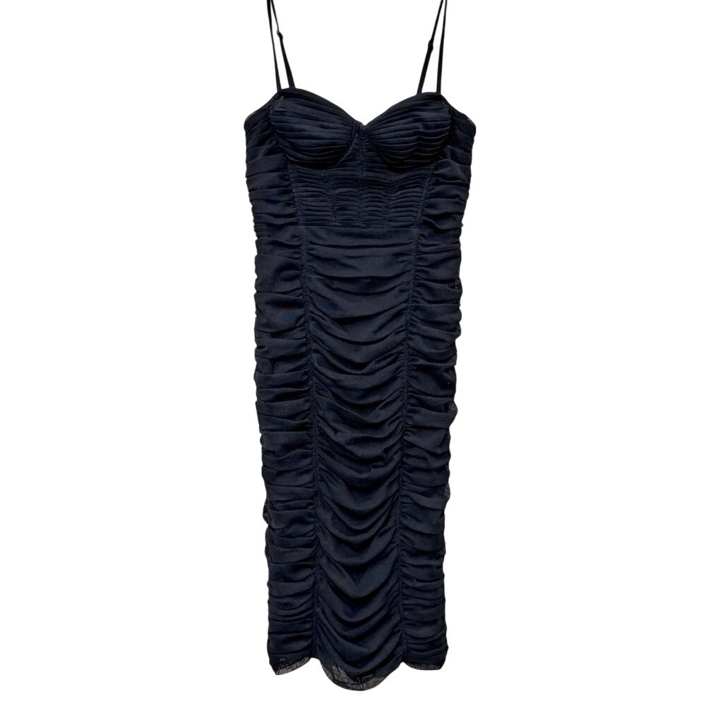 BCBGMaxAzria Strapless Navy Ruched Midi Dress Women's 10 Formal Bachelorette